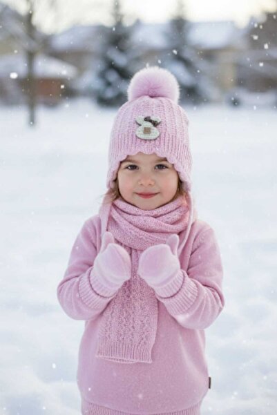 Aware Time Kitti 0-12 Ay Kız Bebek & Çocuk Aksesuarlı İçi Polarlı Atkı Bere E...