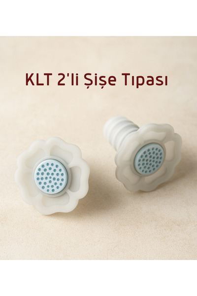 esdekor Klt 2'li Silikon Şişe Tıpa Mavi Çiçekli Pratik Mutfak Gereç Şarap Wine Stopper Max 428f Min -40f