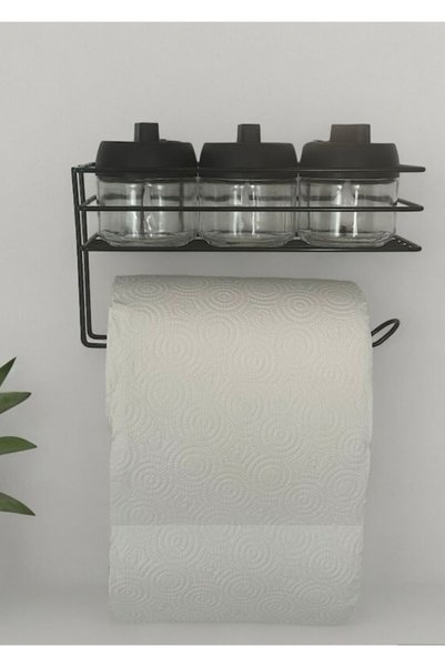 Patulya Aksesuar Self-Adhesive Metal Towel Holder, Coffee, Tea, Spice Stand and 3-Piece Jar Set - Super Sticker Hanger