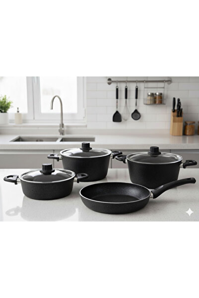 Kapılı 7 Piece Efsus Granite Cookware Set - Black