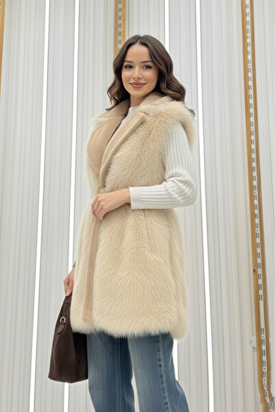 Safgiyim44 Fur Vest with Belt and Embroidery Detail