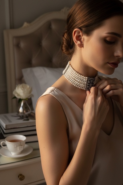 FAYRA ACCESSORIES Antik Bronz İnci Tasma Kolye