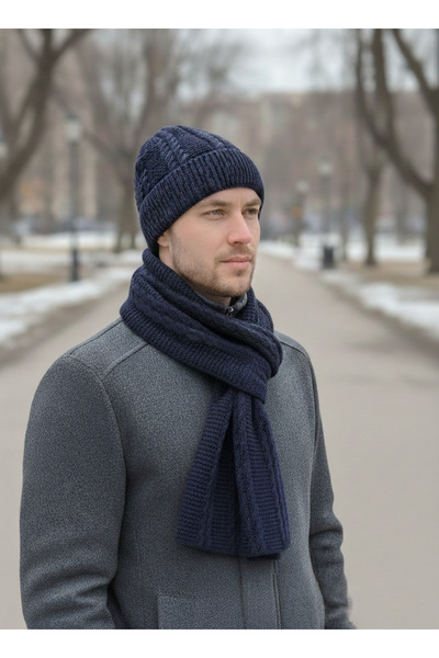 derikem Чоловічий вовняний зимовий в'язаний комплект шапки та шарфа
