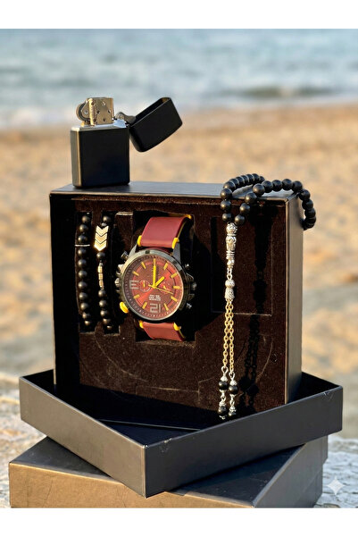 STUXMOS Su Geçirmez Erkek Kol Saati Çakmak Tesbih Ve Bileklik Seti