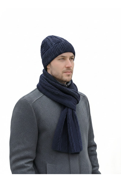 derikem Чоловічий вовняний зимовий в'язаний комплект шапки та шарфа