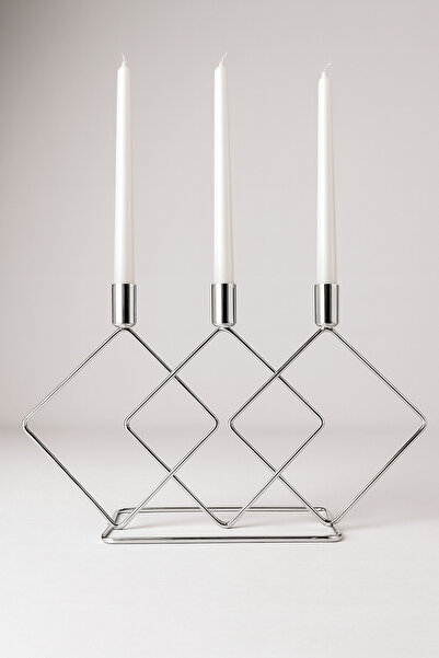 Ahlat Store 3'lü Kare Gri Şamdan Asimetrik Mumluk Dekoratif Mumluk Paslanmaz ...