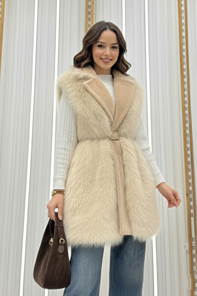 Safgiyim44 Fur Vest with Belt and Embroidery Detail