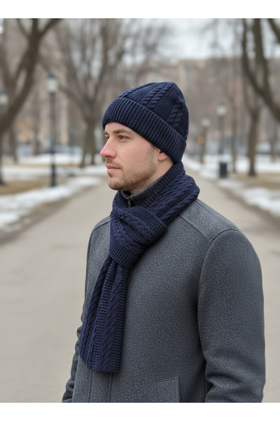 derikem Чоловічий вовняний зимовий в'язаний комплект шапки та шарфа
