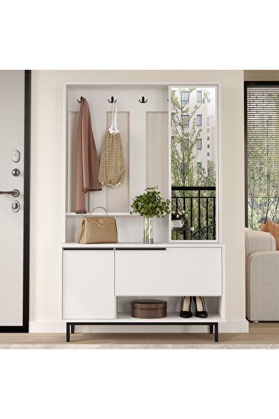 Yurupa Bohem Portmanto Vestiyer Ayakkabılık Aynalı Metal Ayaklı Beyaz BOH11-W