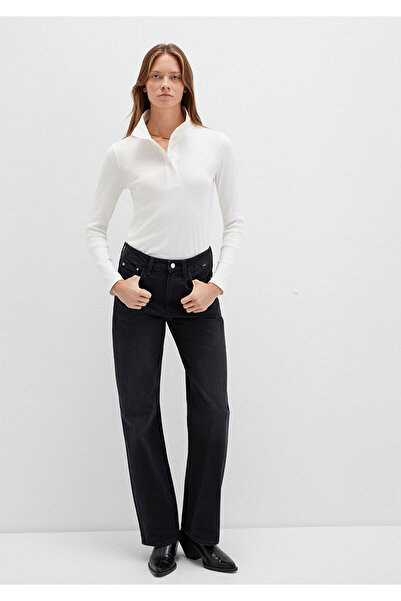 Mavi Μπλουζάκι ψηλός λαιμός εκρού με λεπτομέρεια με κουμπιά, εφαρμοστό στο σώμα κοψίματος 1613614-70057