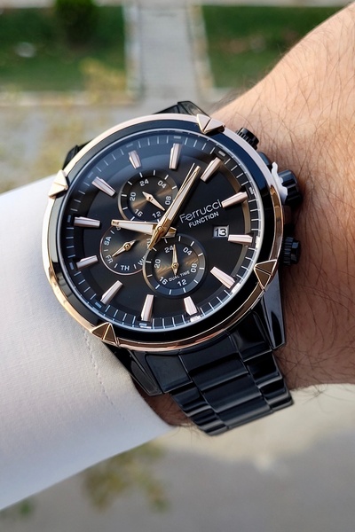 Ferrucci Rose Siyah Renk İç Göstergeleri Aktif Hediye Paketli Erkek Kol Saati