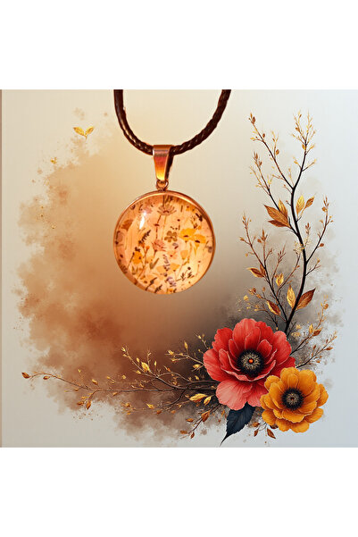 Pawnest Handmade Golden Yellow Beige Floral Pattern Epoxy Cabochon Necklace, ...