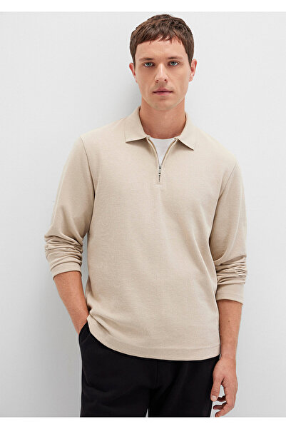 Mavi Half Zip Long Sleeve Beige T-Shirt Regular Fit / Regular Cut 0613045-70039