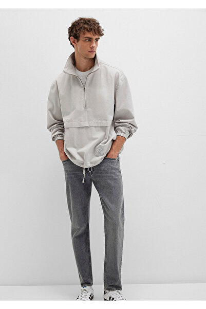 Mavi Graues Sweatshirt mit halbem Reißverschluss und Kängurutasche 0211684-70074