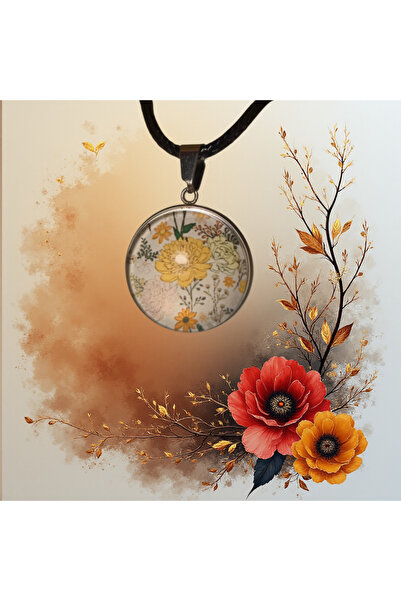 Pawnest Handmade قلادة من الإيبوكسي بنمط زهرة ذهبية على حبل شمعي، مجوهرات على...