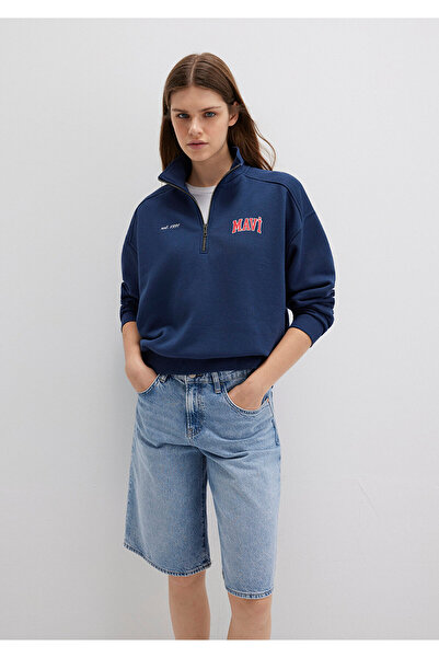 Mavi Світшот з напівзастібкою та логотипом, синій 1S10373-70488