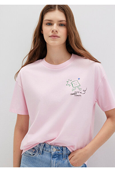 Mavi Morning Calls bedrucktes pinkes T-Shirt, Loose Fit / bequeme, lässige Passform 1613379-71007