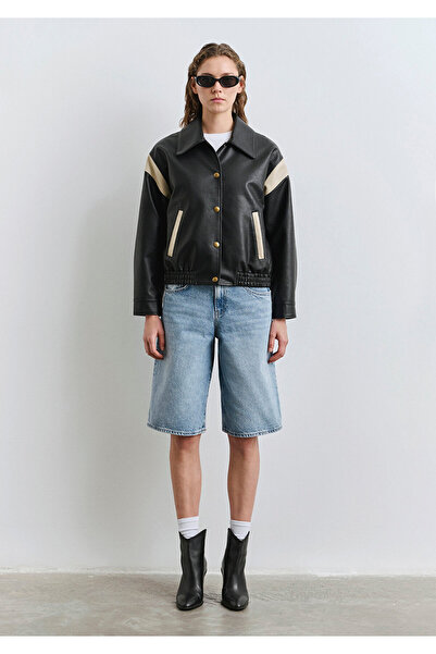 Mavi Black Faux Leather Jacket Loose Fit / Relaxed Fit 1110727-900