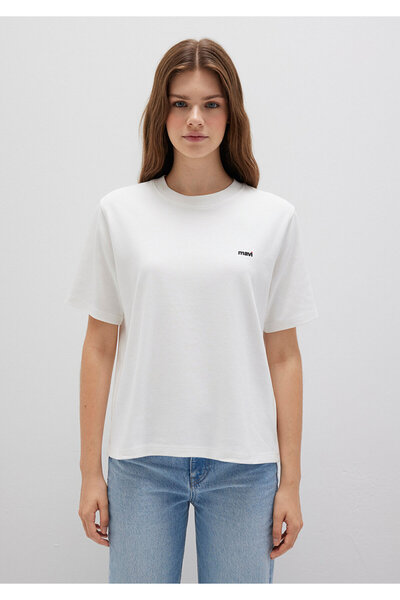 Mavi Μίνι μπλουζάκι με εμπριμέ λογότυπο Interlock Ecru Basic T-shirt Regular Fit / Normal Cut 1612122-70057