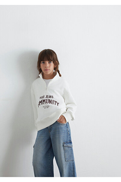 Mavi Bedrucktes Sweatshirt mit halbem Reißverschluss in Ecru 7S10130-70057