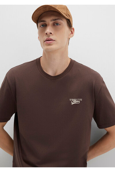 Mavi Bedrucktes braunes T-Shirt mit lockerer Passform / lockerer, bequemer Schnitt 0612840-88067