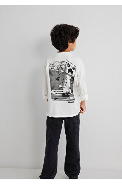 Mavi Minecraft Біла футболка для хлопчиків з принтом M6610378-70057