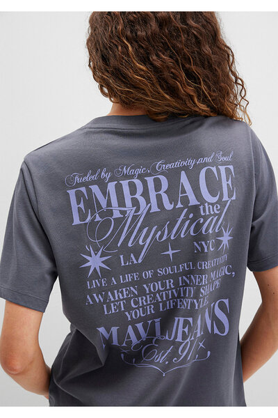 Mavi Bedrucktes marineblaues T-Shirt mit normaler Passform / normaler Schnittform 1613487-87828