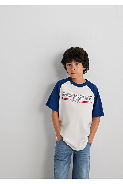 Mavi Bedrucktes Ecru-T-Shirt mit lockerer Passform / lockerer, bequemer Schnitt 6610357-70057