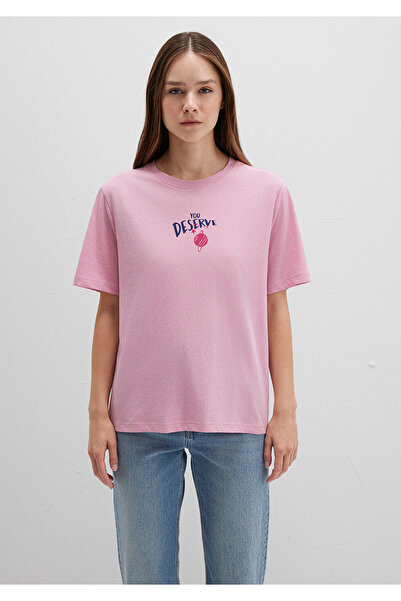 Mavi Astrologie-bedrucktes rosa T-Shirt, reguläre Passform, normaler Schnitt, 1613522-71031