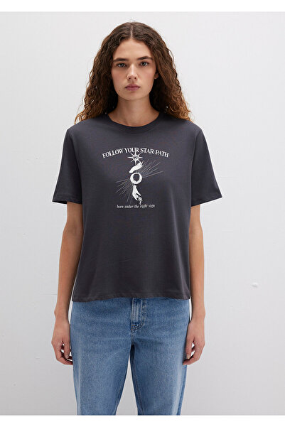 Mavi Anthrazitfarbenes T-Shirt mit Astrologie-Aufdruck, reguläre Passform / normaler Schnitt 1613525-70087
