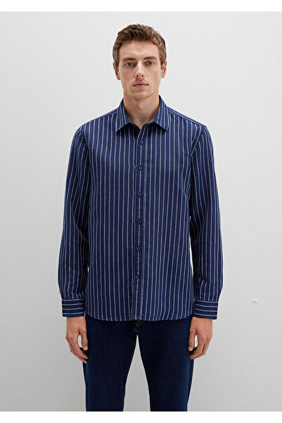 Mavi Μπλουζάκι με ριγέ μπλε ναυτικό με λινό μείγμα κανονική εφαρμογή / κανονική κοπή 0211699-90920