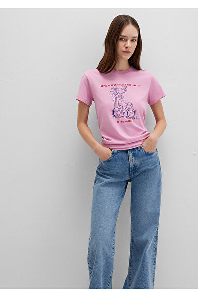Mavi Rosa T-Shirt mit Fahrrad-Aufdruck, halb schmal geschnitten, 1613465-71031