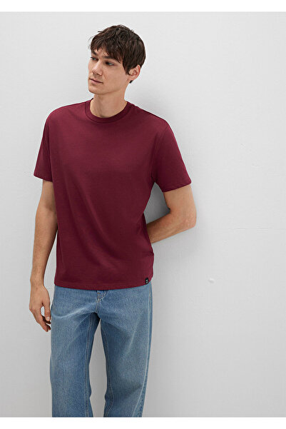 Mavi Burgunderrotes Basic-T-Shirt mit Etikettendetail, lockere Passform / bequemer Schnitt 0611824-70394