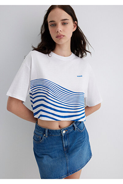 Mavi Bedrucktes weißes T-Shirt Crop / Kurz geschnitten 1613434-620