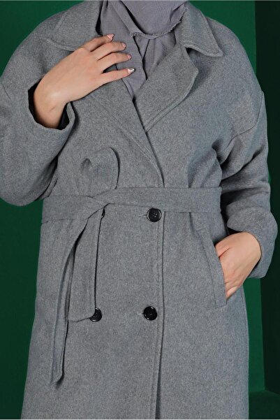 TRENDTESETTÜR WOMEN'S GRAY BELLY BUTTONED SPOON COAT 9911