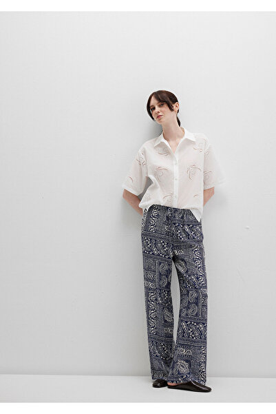 Mavi Beli Lace-Up Ethnic Printed Navy Blue Trousers 1011123-90738