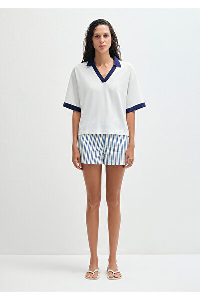 Mavi Navy Blue Collared White Knitwear Polo 1710748-70057