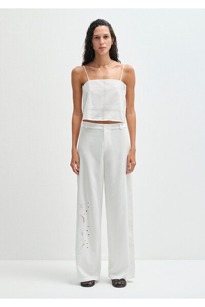 Mavi Embroidered White Trousers 1011052-70057