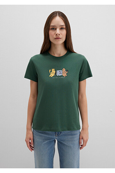 Mavi Πράσινο μπλουζάκι με στάμπα γάτας Semi Slim Fit / Semi Slim Fit 1613472-71924