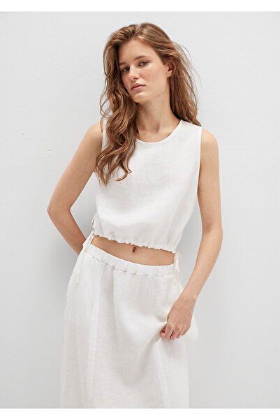 Mavi White Linen Top with Lace-Up Waist 1211189-70057