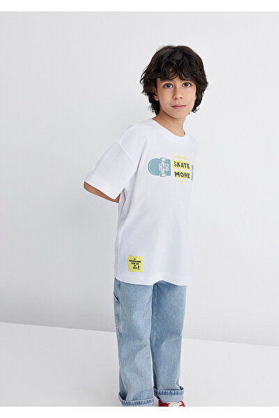 Mavi Weißes T-Shirt mit Aufdruck „Lets Roll“, Übergröße / Weite Passform 6610276-620