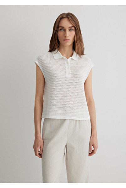 Mavi Weißes gestricktes Polo-T-Shirt, lockere Passform / bequemer Schnitt 1612654-70057