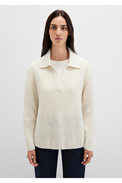 Mavi Beigefarbener Pullover mit Polokragen aus Wollmischung 1710588-80194