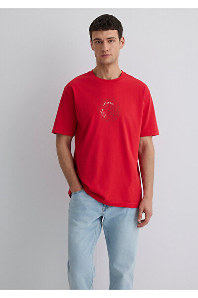 Mavi Rotes T-Shirt mit Istanbul-Print, lockere Passform / bequemer Schnitt 0612996-70471