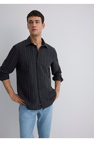 Mavi Linen Blend Striped Anthracite Shirt Regular Fit / Regular Cut 0211515-89892