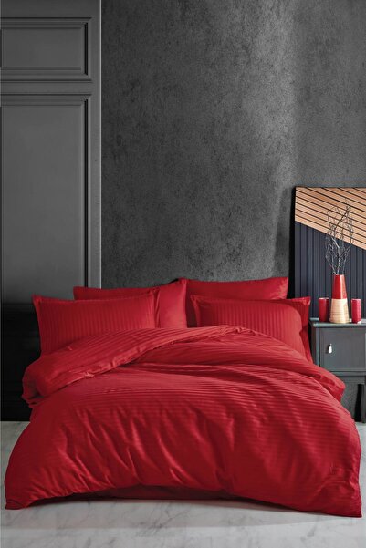 Cottonest Σετ Παπλωματοθήκης Lux Premium ριγέ 80% βαμβάκι – Διπλό Κόκκινο