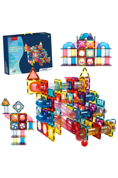 VisionHub Set de construcții magnetice cu plăci 3D, țevi și minge colorată, j...