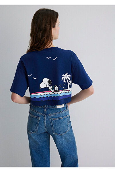 Mavi Світло-синя футболка з принтом Снупі, укорочена 1613360-70491