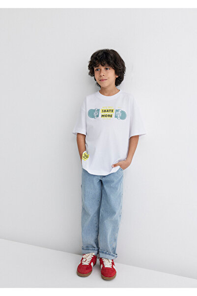 Mavi Weißes T-Shirt mit Aufdruck „Lets Roll“, Übergröße / Weite Passform 6610276-620