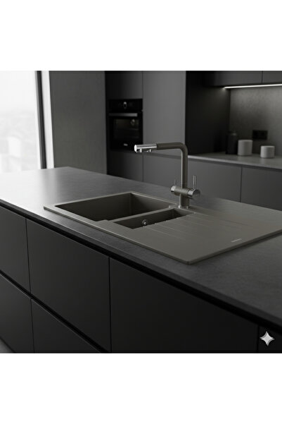 RealStone REAL STONE GRANİT EVYE VE ARITMALI SİPRALLİ BATARYA GRİ SET